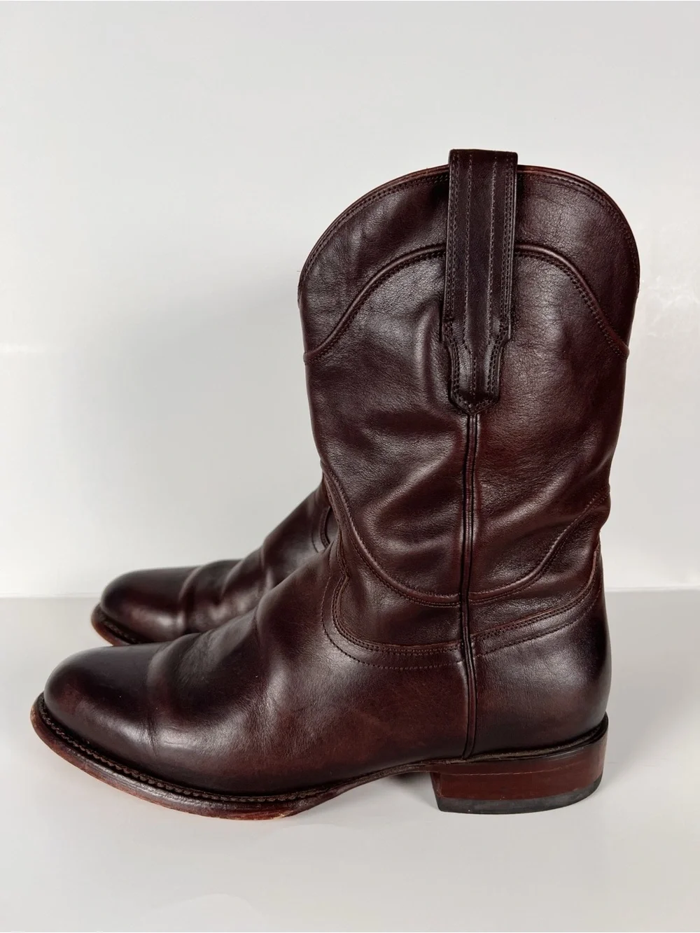 Tecovas The Earl Cowhide Roper Smooth Leather Roper Boots Dark Brown 9.5 EE Wide